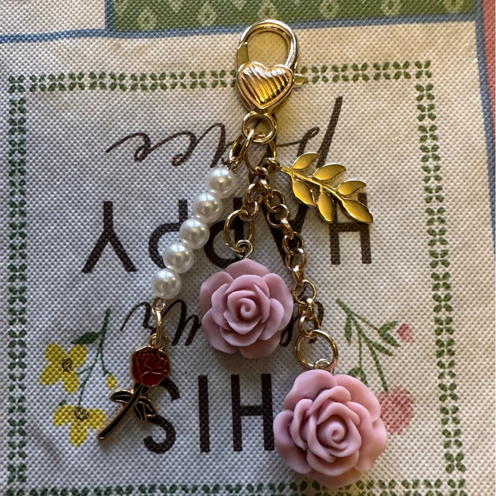 NWT light purple roses charm keychain purse charm